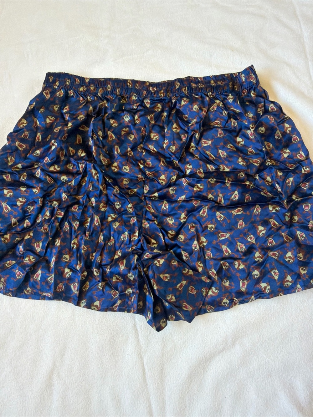 Lot of 3 VTG Looney Tunes Tasmanian Devil Womens Silk Satin Blue Pull On Shorts